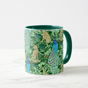 Art Nouveau Peacock Print, Cobalt Blue & Green Mug