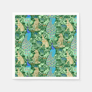 Art Nouveau Peacock Print, Cobalt Blue & Green Paper Napkins