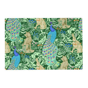 Art Nouveau Peacock Print, Cobalt Blue & Green Placemat