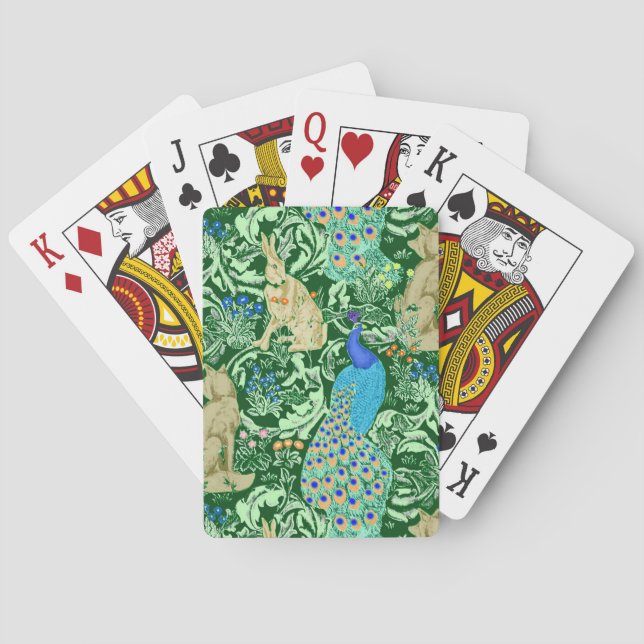 Art Nouveau Peacock Print, Cobalt Blue & Green  Poker Cards (Back)