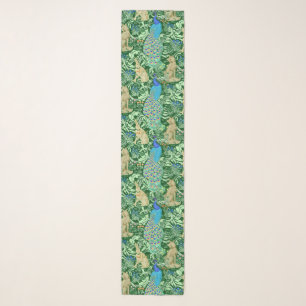 Art Nouveau Peacock Print, Cobalt Blue & Green Scarf