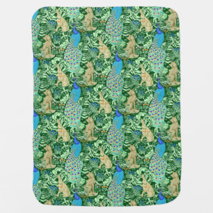 Art Nouveau Peacock Print, Cobalt Blue & Green Stroller Blanket