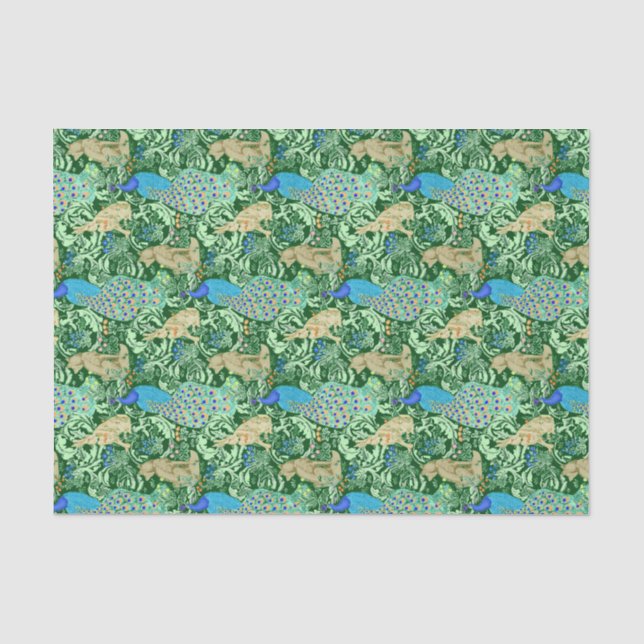 Art Nouveau Peacock Print, Cobalt Blue & Green Tissue Paper (Front)