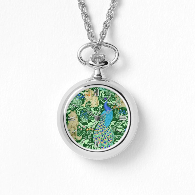 Art Nouveau Peacock Print, Cobalt Blue & Green Watch (Front)