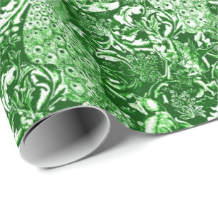 Art Nouveau Peacock Print, Forest Green Wrapping Paper