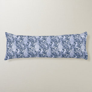 Art Nouveau Peacock Print, Navy and White Body Pillow