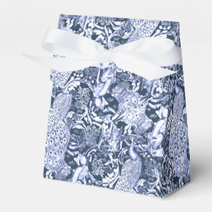 Art Nouveau Peacock Print, Navy and White Favor Boxes