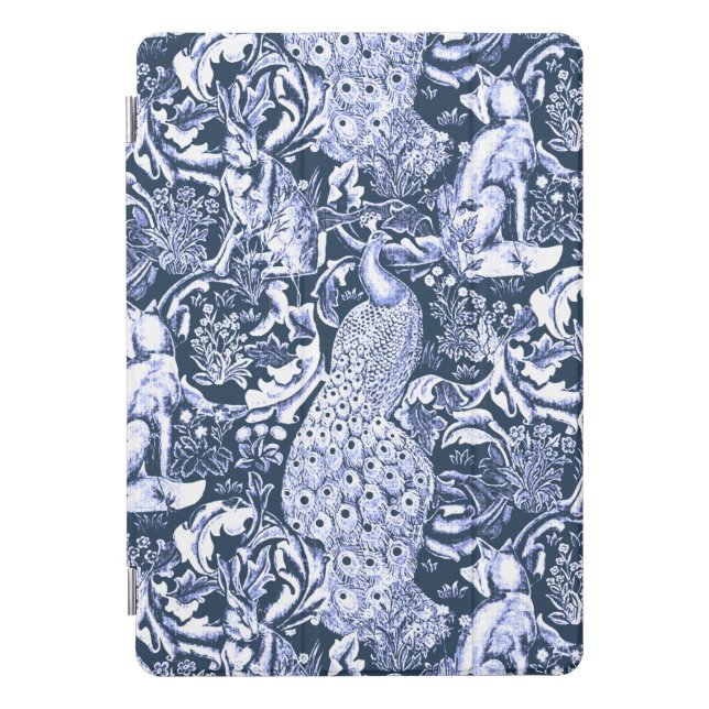 Art Nouveau Peacock Print, Navy and White iPad Pro Cover (Front)