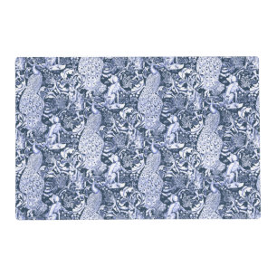 Art Nouveau Peacock Print, Navy and White Placemat
