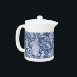 Art Nouveau Peacock Print, Navy and White Teapot<br><div class="desc">Art nouveau pattern based on a vintage William Morris tapestry inspired fabric depicting a forest scene with peacocks,  hares and foxes</div>
