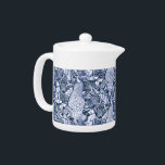 Art Nouveau Peacock Print, Navy and White Teapot<br><div class="desc">Art nouveau pattern based on a vintage William Morris tapestry inspired fabric depicting a forest scene with peacocks,  hares and foxes</div>