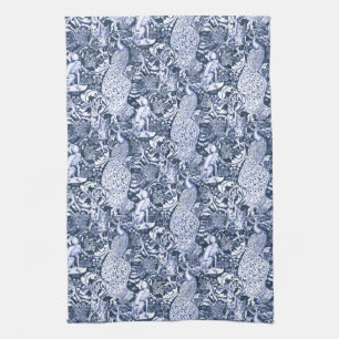 Art Nouveau Peacock Print, Navy and White Towel