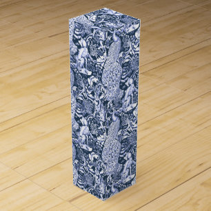 Art Nouveau Peacock Print, Navy and White Wine Gift Box