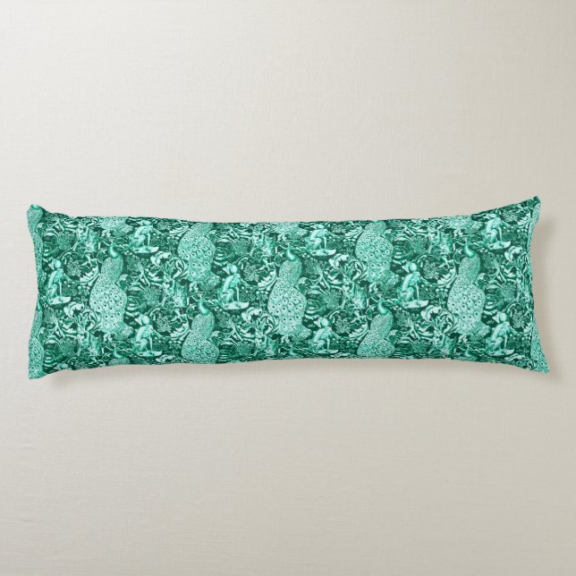 Art Nouveau Peacock Print, Turquoise and Aqua Body Pillow Zazzle