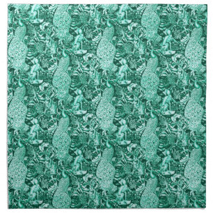 Art Nouveau Peacock Print, Turquoise and Aqua Cloth Napkin