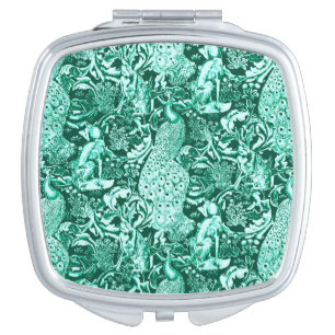 Art Nouveau Peacock Print, Turquoise and Aqua Compact Mirror