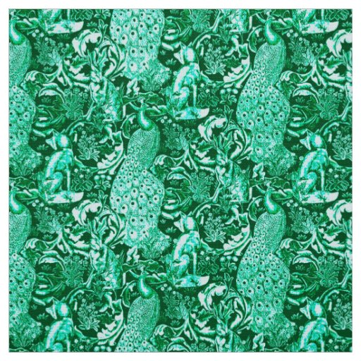 Art Nouveau Peacock Print, Turquoise and Aqua Fabric