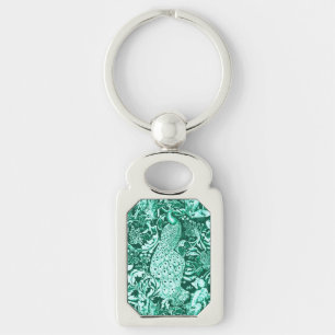 Art Nouveau Peacock Print, Turquoise and Aqua Keychain