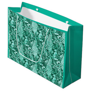 Art Nouveau Peacock Print, Turquoise and Aqua Large Gift Bag