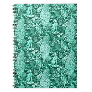 Art Nouveau Peacock Print, Turquoise and Aqua Notebook