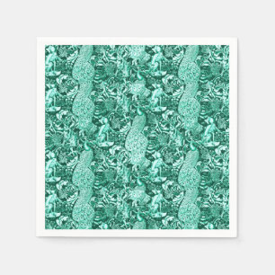 Art Nouveau Peacock Print, Turquoise and Aqua Paper Napkins