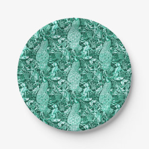 Art Nouveau Peacock Print, Turquoise and Aqua Paper Plates