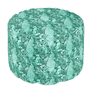 Art Nouveau Peacock Print, Turquoise and Aqua Pouf