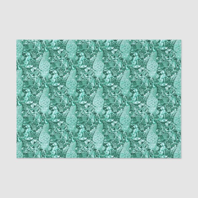 Art Nouveau Peacock Print, Turquoise and Aqua Tissue Paper (Front)