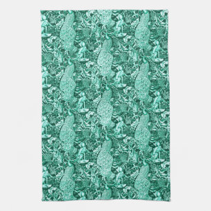 Art Nouveau Peacock Print, Turquoise and Aqua Towel