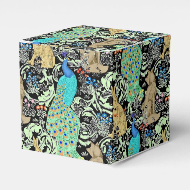 Art Nouveau Peacock Print, Turquoise & Neutrals Favor Boxes (Front Side)