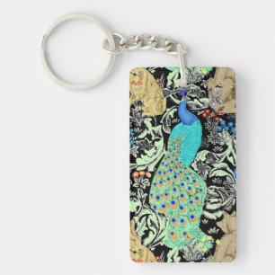 Art Nouveau Peacock Print, Turquoise & Neutrals Ke Keychain
