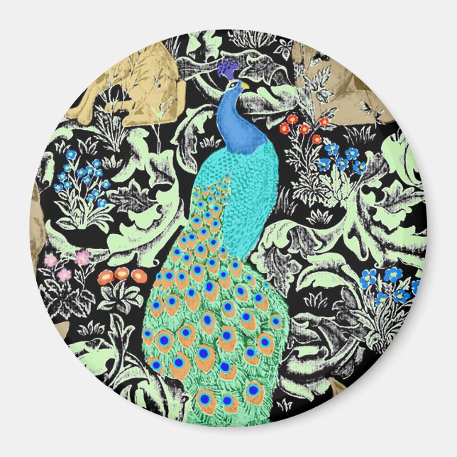Art Nouveau Peacock Print, Turquoise & Neutrals Magnet (Front)