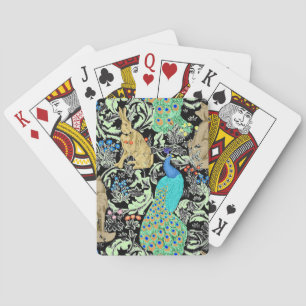 Art Nouveau Peacock Print, Turquoise & Neutrals Poker Cards