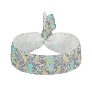 Art Nouveau Peacock Print, Turquoise & Neutrals Ribbon Hair Tie