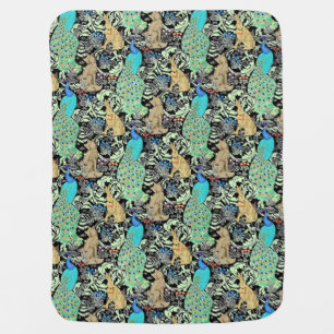 Art Nouveau Peacock Print, Turquoise & Neutrals Stroller Blanket