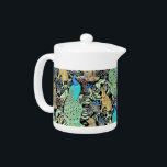 Art Nouveau Peacock Print, Turquoise & Neutrals Teapot<br><div class="desc">Art nouveau pattern based on a vintage William Morris tapestry inspired fabric depicting a forest scene with peacocks,  hares and foxes,  digitally rendered in turquoise,  greens,  browns and a black background for the look of a traditional tapestry</div>