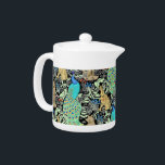 Art Nouveau Peacock Print, Turquoise & Neutrals Teapot<br><div class="desc">Art nouveau pattern based on a vintage William Morris tapestry inspired fabric depicting a forest scene with peacocks,  hares and foxes,  digitally rendered in turquoise,  greens,  browns and a black background for the look of a traditional tapestry</div>