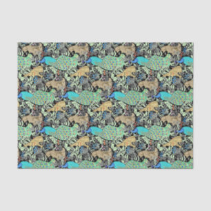 Art Nouveau Peacock Print, Turquoise & Neutrals Tissue Paper
