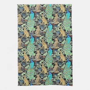 Art Nouveau Peacock Print, Turquoise & Neutrals Towel
