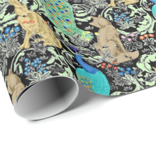 Art Nouveau Peacock Print Turquoise  Neutrals Wrapping Paper
