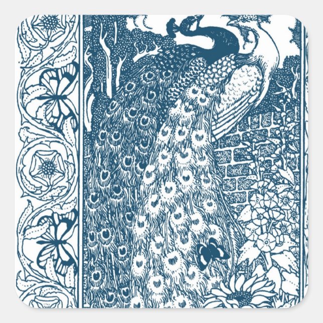Art Nouveau Peacock Square Sticker (Front)