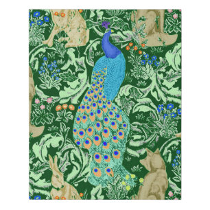 Art Nouveau Peacock Tapestry, Forest Green Faux Canvas Print