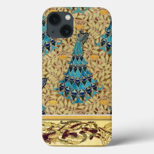 Art nouveau peacock textile deco verneuil blue iPhone 13 case