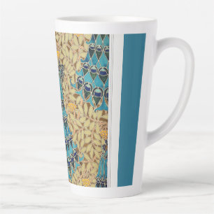 Art nouveau peacock textile deco verneuil blue latte mug