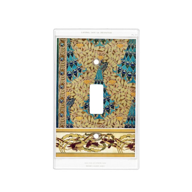 Art nouveau peacock textile deco verneuil blue  light switch cover (Front)