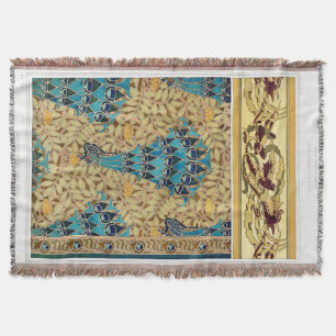 Art nouveau peacock textile deco verneuil blue throw blanket