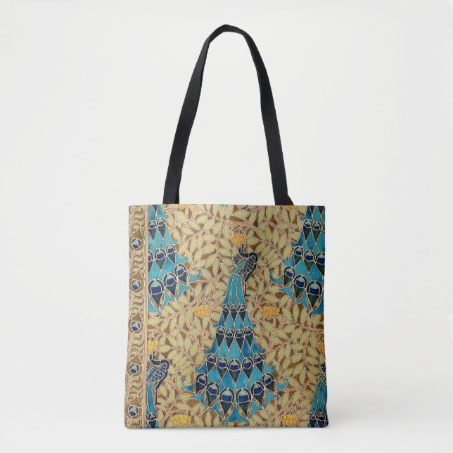 Art nouveau peacock textile deco verneuil blue  tote bag (Front)