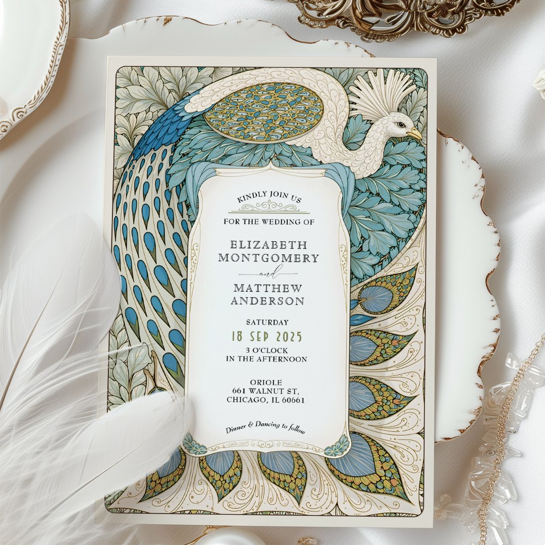 Art Nouveau Peacock Wedding Invitation (Creator Uploaded)