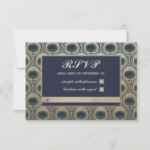 Art Nouveau Peacock Wedding RSVP Cards Gold Foil