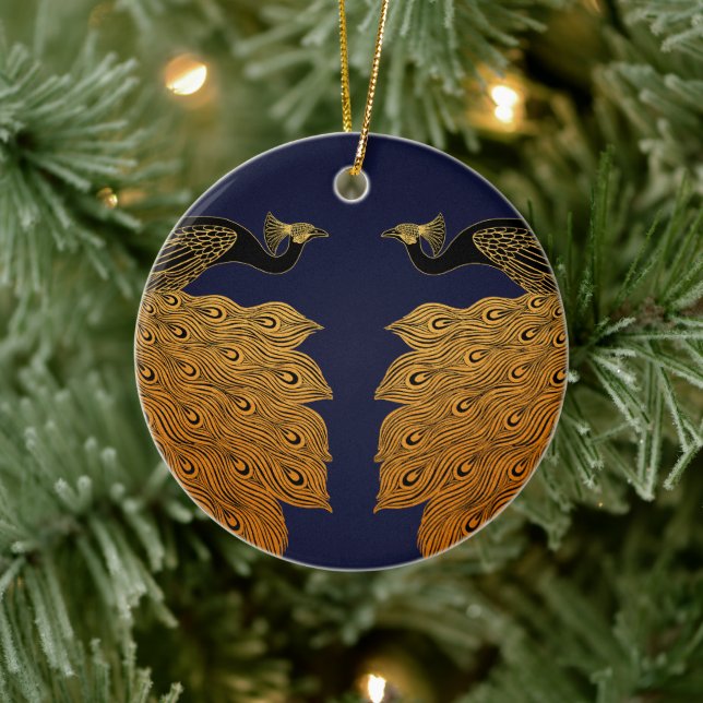 Art Nouveau Peacock Will Bradley Ceramic Ornament (Tree)